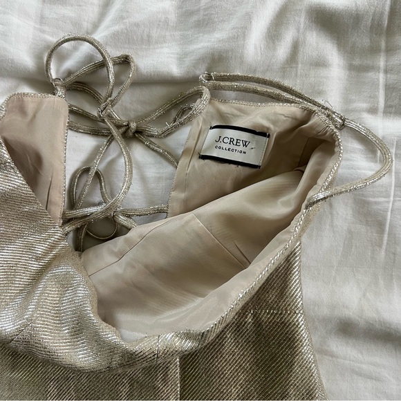 J. Crew Double tie-back metallic linen-blend midi dress S - Picture 7 of 10